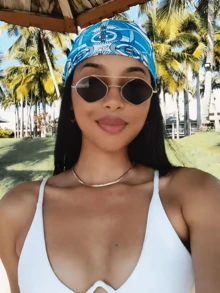 1 件女士波西米亚链条印花方巾，夏季多功能复古丝绸质地 50 厘米围巾，发饰，发巾，适合日常佩戴和节日礼物 - 淺藍色 - 查看 2