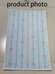 Soft Fluffy Pink Bow Striped Area Rug - Comfortable Bedroom And Living Room Mat, Suitable For Sofa, Living Room Or Closet Decoration, Hand Wash Only, Polyester Material, Living Room Carpet Door Mat, Small Rug, Welcome Mat, Carpet, Doormat, Outdoor Mat, Kitchen Carpet, Home Decor, Front Door Mat, Zonal Small Rug, Outdoor Mat, Home Decor, Zonal Carpet, Garden Carpet, Washable Carpet