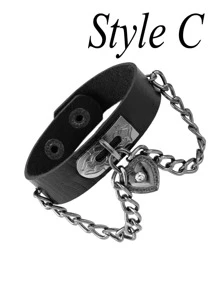 Brazalete de remaches negro multicapa, colgante con forma de corazón, brazalete de cadena con tachuelas, pulsera deportiva punk rock ajustable