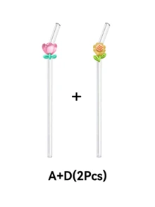 1/2 件花卉装饰耐热玻璃吸管，适合饮用果汁、奶茶、咖啡、冷饮，带有弧形设计和水果装饰、学校用品、礼品、餐厅、露营/旅行/夏季/度假/厨房、学校用品、礼物/情人节。 - 彩色 - 查看 15