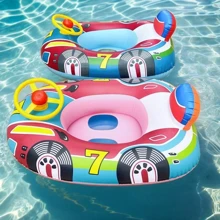 Swimming Pool Float, Cute Car Design Inflatable Summer Beach Floatie Boat Swim Tube Ring With Handles Seat Pool Lake Air Bed Floating Mattress Raft Lounge