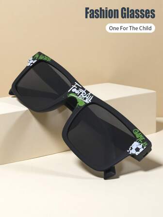 1 Pair Children & Adult Rectangular Football & Letter Print Vintage Casual Fashion Glasses, Suitable For Daily, Holiday, Party