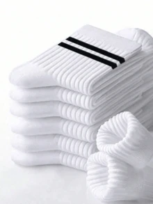 1/3/6/8/10/20 pares de calcetines a media pierna a rayas unisex, suaves y transpirables para uso casual y de negocios, diseño de estilo tiburón, adecuados para deportes, otoño/invierno, regalo del Día de la Madre, vuelta al colegio, calcetines a media pierna de unicolor y a rayas neutros, con borlas para hombres, adecuados para el hogar, actividades al aire libre, calcetines casuales a media pierna, otoño