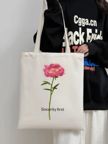 1 Piece 个性帆布包 皮革材质包包定制名字文案祝福 独特防水耐磨顺滑手感可折叠大容量轻便时尚个性帆布包手提包单肩包休闲购物袋 - 彩色 - 查看 6