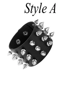 Brazalete de remaches negro multicapa, colgante con forma de corazón, brazalete de cadena con tachuelas, pulsera deportiva punk rock ajustable