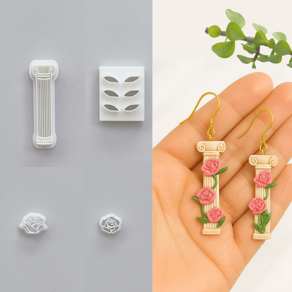 4pcs Roman Column Rose Flower Silicone Mold, Rose Leaf Clay Cutter Mold DIY Craft Tools