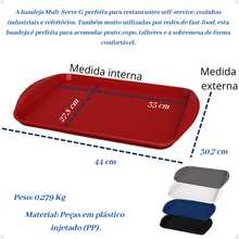 Kit com 12 Bandejas Multiuso Retangular 44x30,7 cm Resistente Restaurante Self Service Fast Food - Vermelho - Visão 3