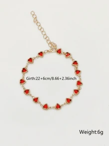1 pezzo Elegante cavigliera a forma di cuore rosso, cavigliera di moda per donne, adatta per uso quotidiano e vacanze