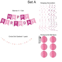 Birthday Decorations - Pink Happy Birthday Banner, Honeycomb Balls, Swirls, Garland Happy Birthday Decorations For Women, Happy Birthday Sign, Pink Birthday Decorations, Birthday Decorations - Pink Spiral Set - View 3