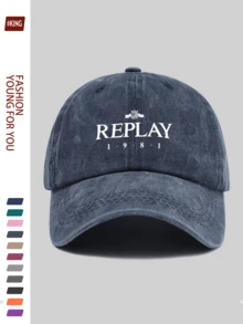 1pc "REPLAY" Fashionable Printed Baseball Cap, Funny Print Design, Black Papa Truckers Hat, Breathable & Comfortable, Solid Color Minimalist Retro Dad Hat, Adjustable Size, Suitable For All Seasons, Summer Outdoor Fishing Cap, Versatile For Men And Women, Ideal For Outdoor Cycling, Sports, Hiking, Fishing, Hunting, Father Fishing Holiday Birthday Gift - A - View 15