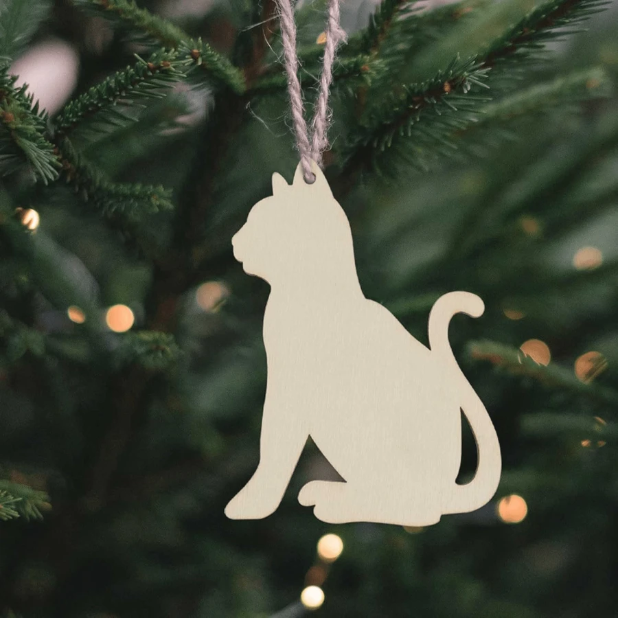 未完成的木制猫形件，天然木猫片工艺品，DIY绘画装饰，适合悬挂