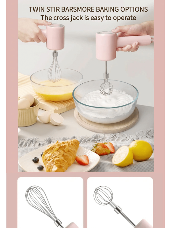 RAF 2-Head USB Charging Handheld Electric Mixer Stick - Versatile Milk Foam & Coffee Foam Maker With Milk Lid - Must-Have For Household Baking And Beverage Making(Mesh-Shaped Stirring Rod, Spherical Whipped Cream Rod, Pink, Portable, Egg Beater)