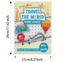 1PC Travel‑Icon Collage Paperback – Travel The World Word Search Book,Colorful Landmark & Map Cover Style + 800+ Large‑Print Word Puzzles Featuring Capitals, Cultural Sites & Destinations,Perfect Gift For Adults & Seniors / Travel Word Search Book