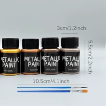 6 Metallic Acrylic Paints + 2 Brushes – Rich Pigments, 20ml Each, For Rock, Leather, Glass, Ceramic, Fabric - Sets - View 6