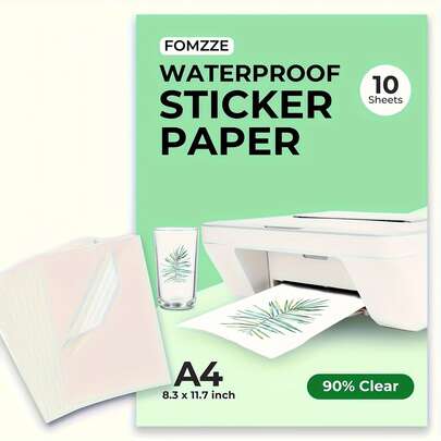 A4 Size 90% Transparent Waterproof Sticker Paper, Compatible With Inkjet And Laser Printers - Glossy Clear Printable Vinyl Sticker Paper, Size 8.3 X 11.7 Inches,School Supplies,Back To School