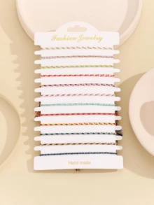 Bộ 12 chiếc/Bộ Vòng tay dây bện khối màu Boho dành cho nam nữ làm quà tặng - 12 cái - Xem 2