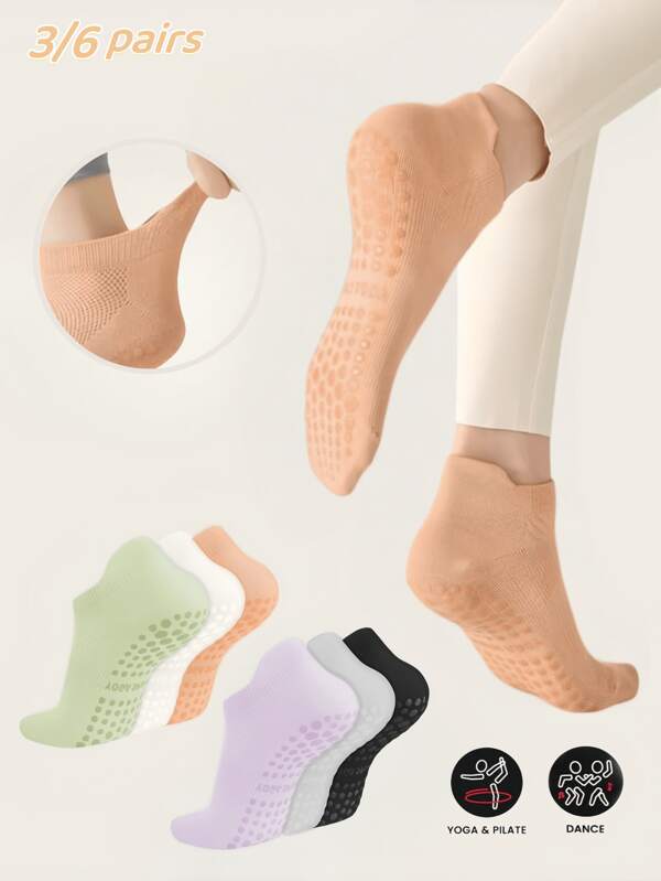 3/6 Pairs Solid Mesh Breathable Short Yoga Socks, Soft & Comfortable, Professional Silicone Non-Slip Suitable For Sports, Fitness, Pilates, Indoor Jumping Rope, Ballet, Thin Floor Socks, Unisex