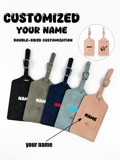 1PC Double-Sided Customizable Personalized Name Fashionable And Lightweight Suitable For Flight Back To School PU Leather Luggage Tag, Simple Style Fashion Solid Color Student Boy Girl Gift, Couple Wedding Engagement Vacation Anti-Theft Luggage Tag Travel Set, Suitable For Daily Use