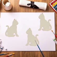 Unfinished Wooden Cat Shape Pieces, Natural Wood Cat Slices Craft, DIY Painting Decoration, Suitable For Hanging