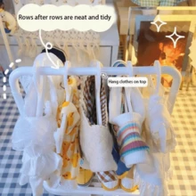 Suport pentru haine de păpuși, 1 suport de uscare din plastic, 10 umerașe pentru haine pentru Labubu și păpuși. Suporturi mici și drăguțe pentru organizarea hainelor pentru copii, raft de depozitare durabil pe birou pentru colecționari și accesorii pentru păpuși la modă, organizator de colecționar, organizator compact, finisaj neted, cadouri de festival. Idei de cadouri de Crăciun. - alb - Vizualizare 5