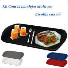 Kit With 12 Rectangular Multipurpose Trays 44x30.7 Cm Resistant Self-Service Fast Food Restaurant - Negro - Ver 2