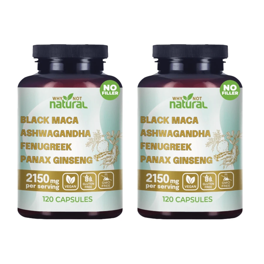 Why Not Natural 4-In-1 Herbal Supplement – Adaptogenic Blend With Ashwagandha, Fenugreek & Panax Ginseng – Daily Energy, Balance & Stress Support – For Men & Women - 2 chai - Xem 1