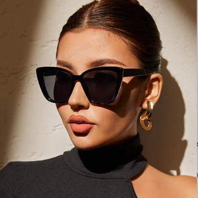 1 par de gafas de moda con montura de ojo de gato de plástico para mujeres, adecuadas para vacaciones en la playa tropical, viajes al aire libre, compras, fiestas en la playa y otras ocasiones