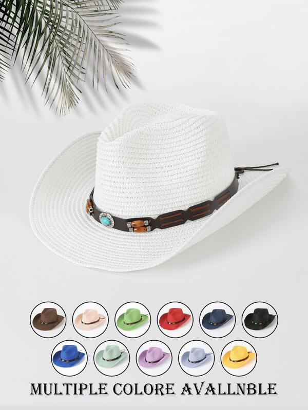 1pc Boho Gemstone Teardrop Pattern Sun Hat, Versatile For Men And Women, All Season