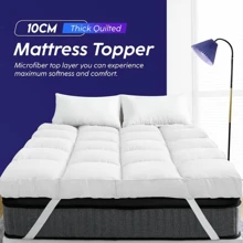 Luxury Mattress Topper Hotel Quality 10cm / 4 Inches Extra Deep Super Thick Toppers Single Double King SuperKing Size Comfy Bedding Quilted Pad