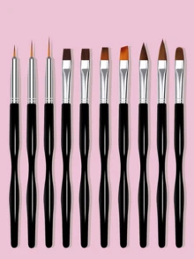 Assorted Nail Art Brush Set - Black - View 2