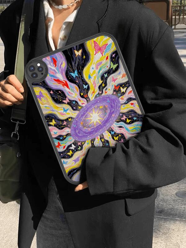 1 peça Capa antiimpacto para tablet com ilustração estilo "Reunião de Energia" dispersa com borboleta e estrelas coloridas, proteção antiimpacto giratória de 360 graus embutida para iPad de 10th geração de 10,9 polegadas, capa protetora de couro portátil para tablet iPad de 10,2 polegadas