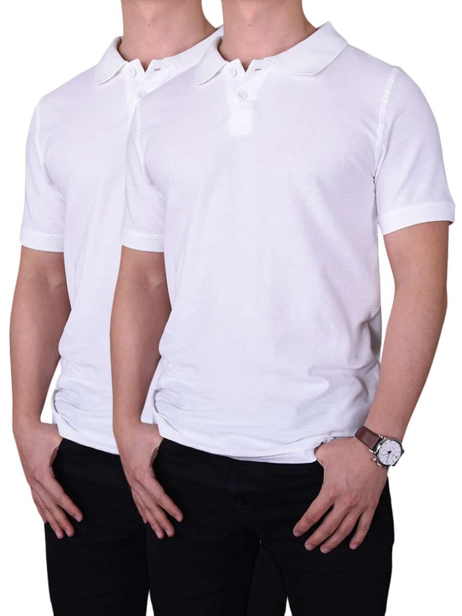 2 Pack Men's Polo Shirt Cotton S-3XL Regular Big & Tall Half Button Front Short Sleeve Polo Shirt Plain Stylish Breathable Sports Workout Top, Classic Casual Top For Golf Outdoor Sports, Summer Outfits Menswear For Daily Streetwear - 白色 - 查看 1
