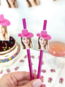 12Pcs Custom Western Cowgirl Paper Straws With Face - Nashville Bachelorette Party Straws - Editable Bachelorette Straws