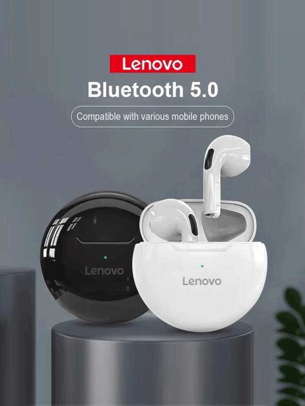 Lenovo سماعة أذن لاسلكية بلوتوث HT38 قطعة واحدة للرياضة بصوت HD وجودة عالية مضادة للعرق وخفيفة الوزن ومريحة للاستخدام، هدية مناسبة للرجال والنساء باللونين الأسود والأبيض، هدية للمناسبات