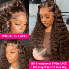 8-34 英寸 13x6 深波浪蕾丝前假发预拔巴西卷发假发 200 密度无胶前假发女士密度假发混合人发预拔深波浪假发混合发卷曲蕾丝前假发（混合发由人发与合成纤维和蛋白质长丝混合制成） - 棕色 - 查看 6