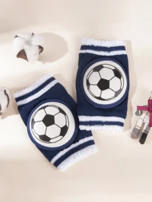 1 Pair Soft Baby Football Print Anti-Slip Crawling Knee Pads, Suitable For Infants And Toddlers - Navy Blue - View 6
