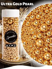 130g/4.59oz Brillantes chispas de azúcar de perla dorada para decorar pasteles DIY, mezcla de chispas para pasteles, dulces, magdalenas, macarons, helados y decoraciones de galletas para bodas, fiestas, San Valentín, Halloween y Navidad, suministros de alta calidad para hornear en casa