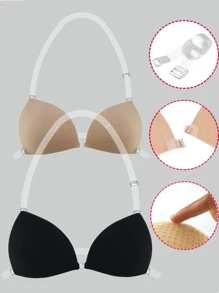 ideaCCSZ 1 Pc Triangle Cup Sticky Push Up Bra,Deep-V Design Breast Lift Self-Adhesive French Style Bras,Front Clasp Invisible Silicone Nipple Patches,With Neck Strap And Extension Buckle,Reusable For Bikini For Strapless Evening Dresses