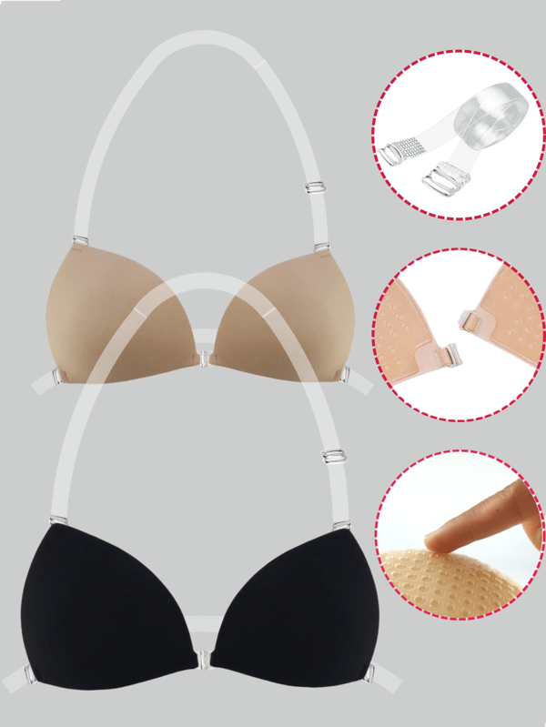 ideaCCSZ 1 Pc Triangle Cup Sticky Push Up Bra,Deep-V Design Breast Lift Self-Adhesive French Style Bras,Front Clasp Invisible Silicone Nipple Patches,With Neck Strap And Extension Buckle,Reusable For Bikini For Strapless Evening Dresses
