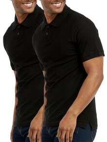 2 Pack Men's Polo Shirt Cotton S-3XL Regular Big & Tall Half Button Front Short Sleeve Polo Shirt Plain Stylish Breathable Sports Workout Top, Classic Casual Top For Golf Outdoor Sports, Summer Outfits Menswear For Daily Streetwear - 黑色 - 查看 2