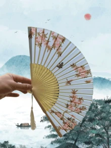 中国风折叠扇，古风复古风夏季汉服女式旗袍舞蹈扇，便携式波西米亚印花 ABS 塑料手扇，适合春、夏、秋、冬 - 彩色 - 查看 7