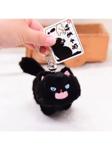 新款卷毛猫钥匙扣、情侣白猫和黑猫吊饰、毛绒猫娃娃背包装饰、礼物 - 彩色 - 查看 4