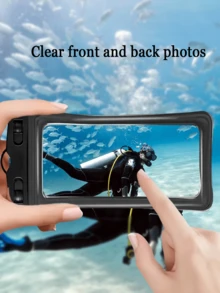 高透明防水手机袋，采用加厚 PVC 材料制成，防水、防尘、防沙深度达 20 米，灵敏的触摸操作，支持照片和视频捕捉，配有可调节的背带，适合所有智能手机，包括 等。 - 黑色 - 查看 6