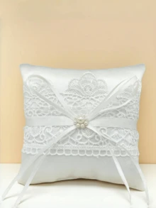 1 pieza Almohada para alianzas de boda, almohada de portador de anillos color marfil, soporte para portador de anillos para ceremonia de boda