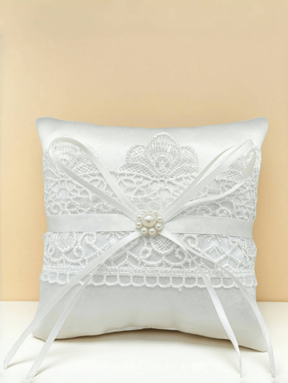 1 pieza Almohada para alianzas de boda, almohada de portador de anillos color marfil, soporte para portador de anillos para ceremonia de boda
