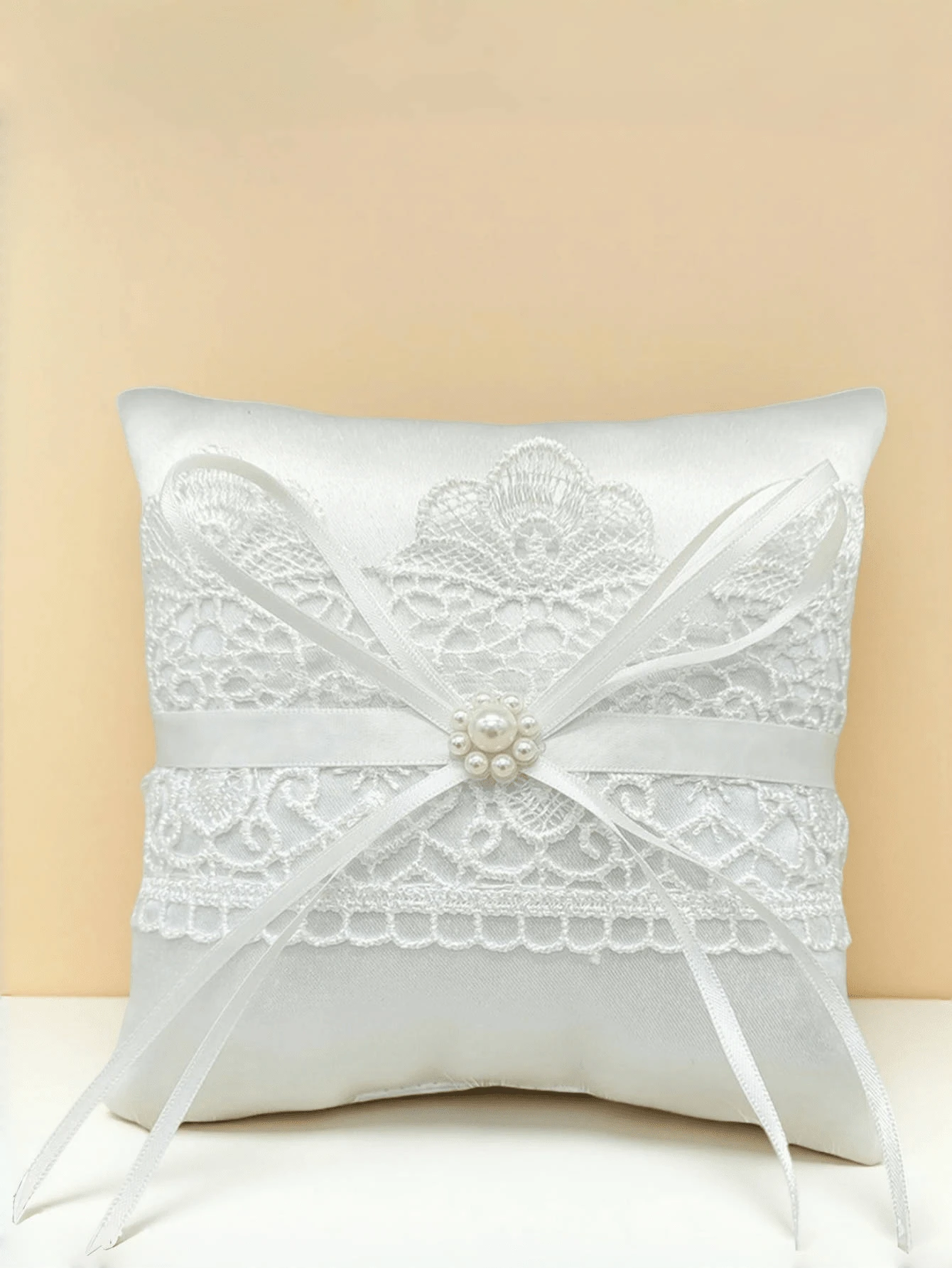 1 pieza Almohada para alianzas de boda, almohada de portador de anillos color marfil, soporte para portador de anillos para ceremonia de boda