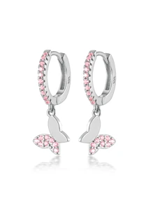 1 Paar hochwertige 925er Sterlingsilber Mikro-eingelegte Diamant Schmetterling Ohrringe, elegante chice Zirkonia Creolen, geeignet für Party, Geschenkgeben, täglichen Tragen, mit dekorativer Geschenkbox, Valentinstag Geschenk