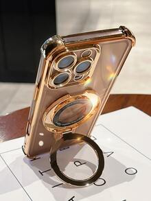 Luksusowe, galwanizowane, przezroczyste, złote etui na telefon z magnetycznym uchwytem pierścieniowym, odporne na upadki, antypoślizgowe, silikonowe, wstrząsoodporne, miękkie etui kompatyz iPhone 16/16e/16 Pro/16 Pro Max/16 Plus/15/14/13/12/11/X/XS/XR/8/7, Galaxy S25/S24/S23/S22/S21/A55/A54/A53/A52/A35/A34/A23/A16/A15/A14/A13/A12/A05S/FE/Ultra/4G/5G oraz Redmi/Honor/MOTO/OPPO/Infinix