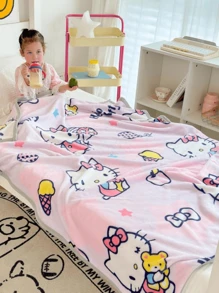 Sanrio 1pc Hello Kitty Cartoon Print Soft And Cozy Blanket, Machine Washable, Throw Blanket, Pink Blanket Suitable For Sofa, Bedroom Decorative, Summer Blanket, All Season, Suitable For Children 3 Years Old And Above