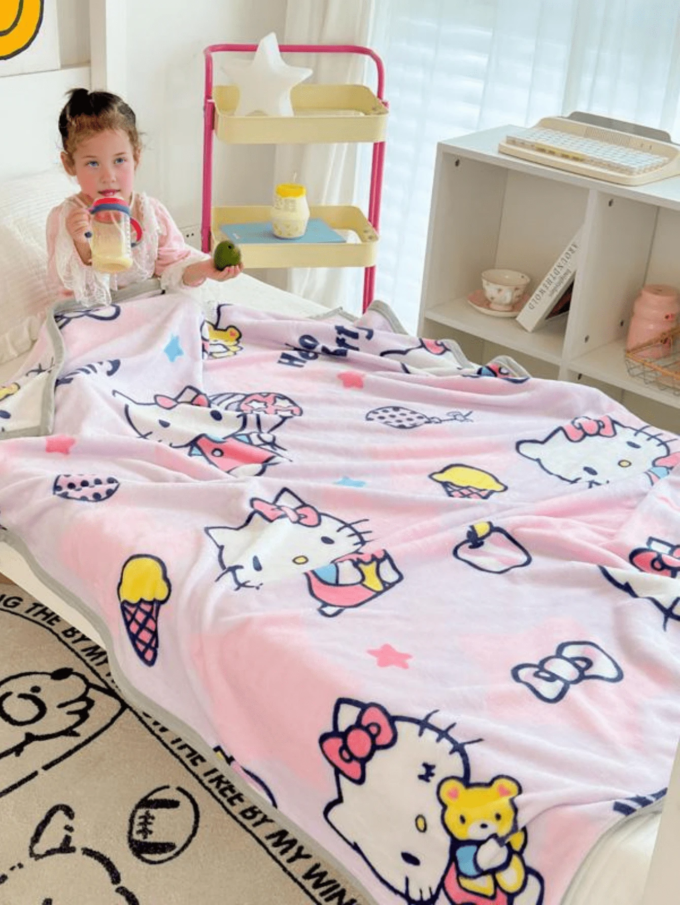 Sanrio 1pc Hello Kitty Cartoon Print Soft And Cozy Blanket, Machine Washable, Throw Blanket, Pink Blanket Suitable For Sofa, Bedroom Decorative, Summer Blanket, All Season, Suitable For Children 3 Years Old And Above